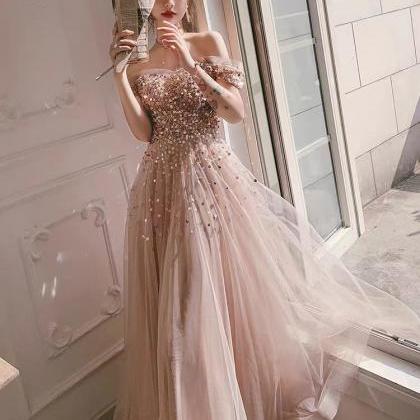 Champagne Prom Dresses, Off The Shoulder Prom..