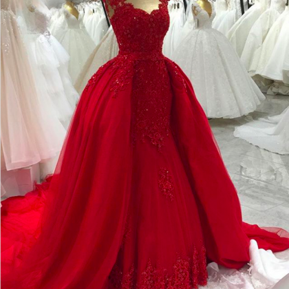 Red Prom Dresses, Lace Appliques Prom Dresses,..