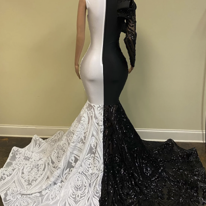 Black And White Prom Dresses, Lace Prom Dresses,..