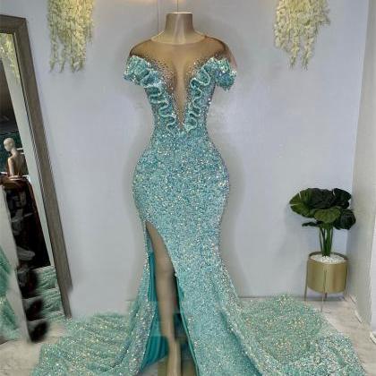 Sequins Prom Dresses, Light Blue Prom Dresses,..