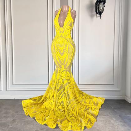 Yellow Prom Dresses. 2022 Prom Dresses, V Neck..