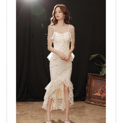 Elegant Lace Banquet Dresses For Women 2022 Pearls..