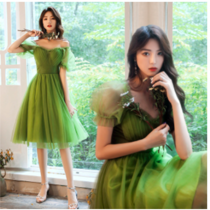 Green Chic Bridesmaid Dress Illusion Mesh Solid..