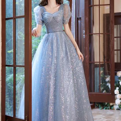 French Style Banquet Dress Elegant Puff Sleeve Bow..