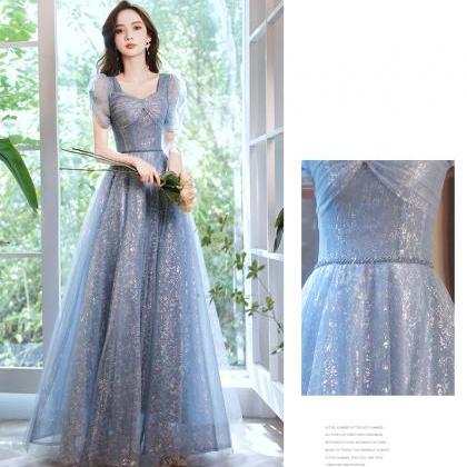 French Style Banquet Dress Elegant Puff Sleeve Bow..