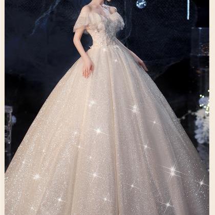 Fantasy Starry Wedding Dress Off The Shoulder..