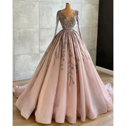 Ball Gown Prom Dresses, Pink Prom Dresses, Beaded..