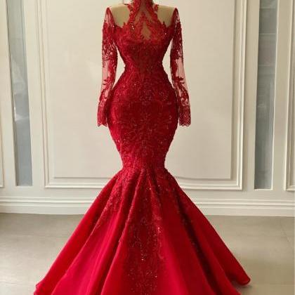 Custom Make Prom Dresses, Red Prom Dresses, Lace..