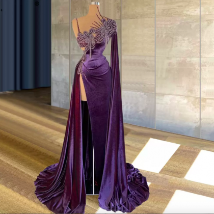 Purple Prom Dresses, Mermaid Prom Dresses, Lace..