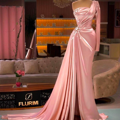Pink Prom Dresses, One Shoulder Prom Dresses,..