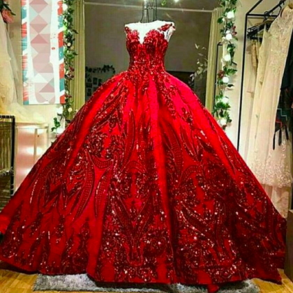 Ball Gown Prom Dresses, Red Prom Dresses, Sparkly..