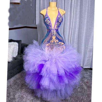 Purple Prom Dresses, Sequins Evening Dresses,..