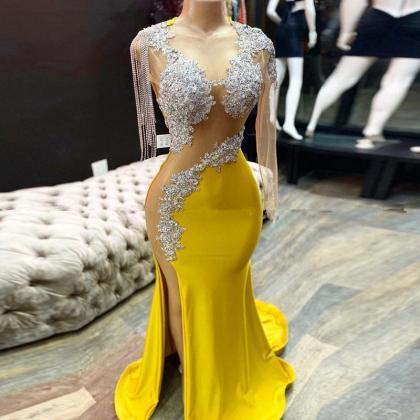 Sexy Yellow Prom Dresses 2022 Luxury For Black..