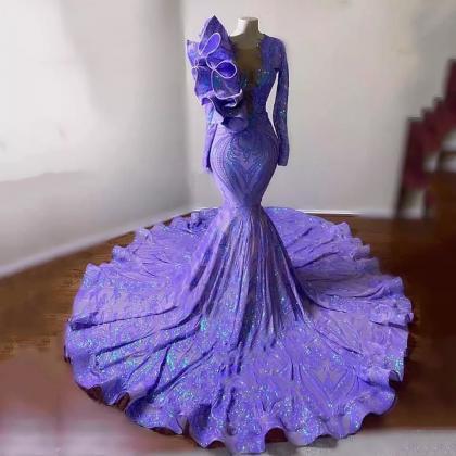 Long Sleeve Mermaid Prom Dresses 2022 Luxury Black..