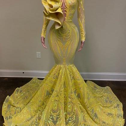 Yellow Mermaid Prom Dresses For Black Girls 2022..