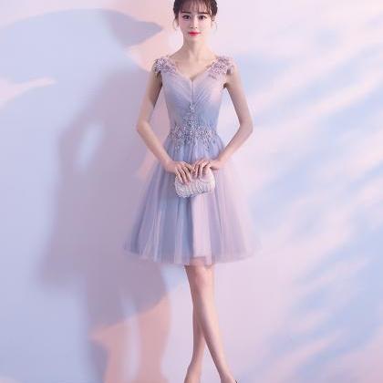 Blue Bridesmaid Dresses 2022 V Neck Pleats Lace..