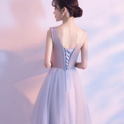 Blue Bridesmaid Dresses 2022 V Neck Pleats Lace..