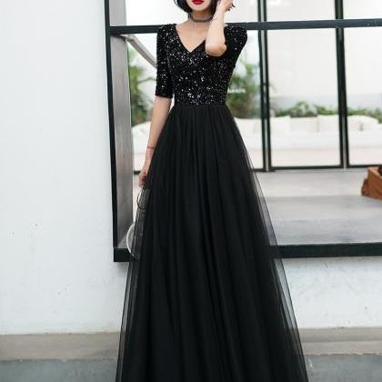 Black Prom Dresses V Neck Sequins Sparkly Short..