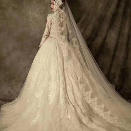Lace Wedding Dresses 2022 Long Sleeve Chapel Train..