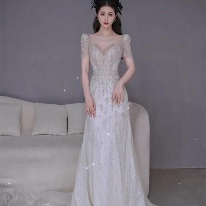 Mermaid Wedding Dresses 2022 Short Sleeve Sheer..