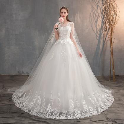 2022 Wedding Dress With Long Cap Lace Wedding Gown..
