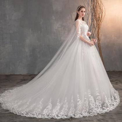 2022 Wedding Dress With Long Cap Lace Wedding Gown..