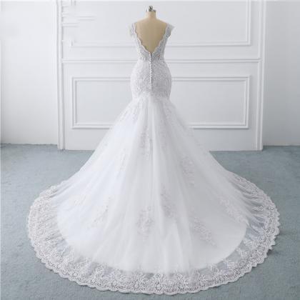 2022 Mermaid Wedding Dresses Sleeveless White V..