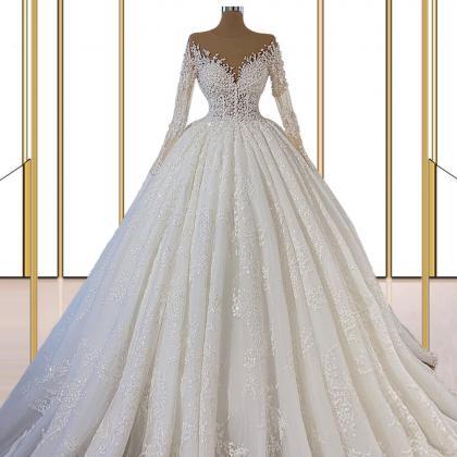 Luxury Princess Wedding Dresses Long Sleeve Tulle..