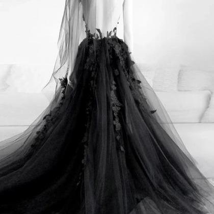 Gothic Black Wedding Dresses Sexy Backless High..