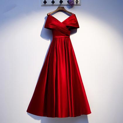 Evening Dress Dark Red V-neck Dresses Woman Party..
