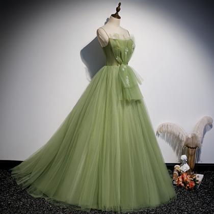Light Green Glitter A Line Tulle Prom Dresses..