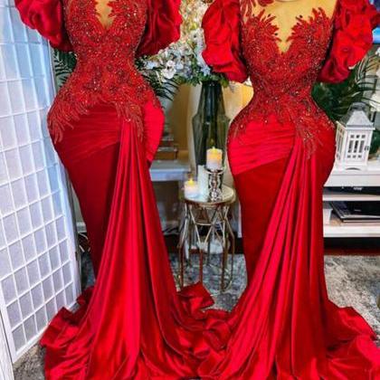 Red Prom Dresses, Short Sleeve Prom Dresses,..