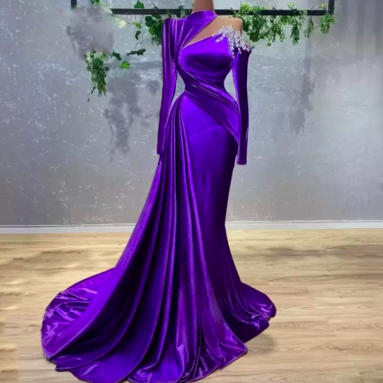 Luxury Mermaid Purple Evening Dresses With Beaded..
