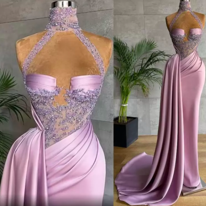 2022 Sexy Aso Ebi Arabic Plus Size Lilac Lace..