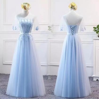 Light Blue Bridesmaid Dresses, Lace Up Bridesmaid..