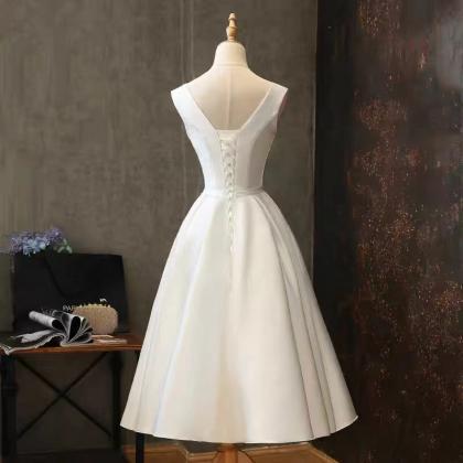 Short White Bridesmaid Dresses, Satin Wedding..
