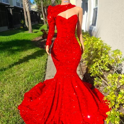 Glitter Sequin Red Mermaid Long Prom Dresses 2022..