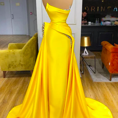 Yellow Prom Dresses, Pleats Prom Dresses, Lace..