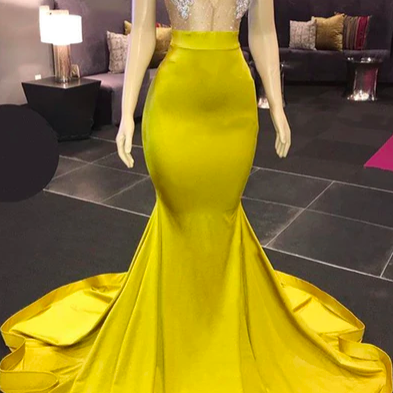 Yellow Prom Dresses, Deep V Neck Prom Dresses,..