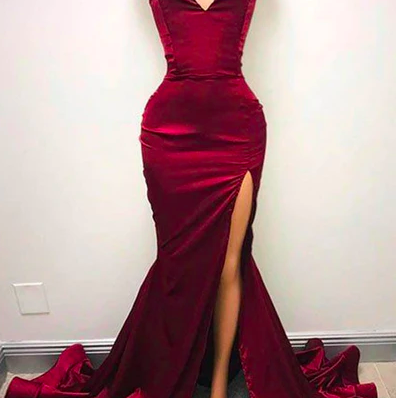 Burgundy Prom Dresses, Satin Evening Dresses, Red..