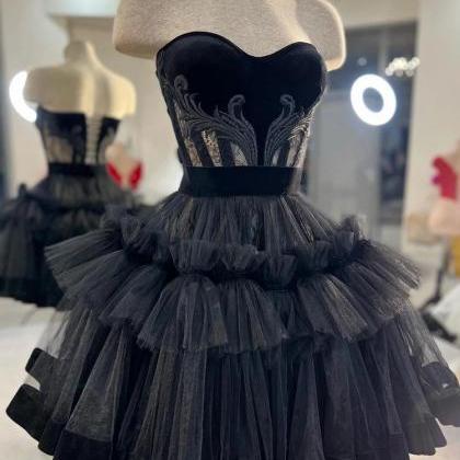 2023 Little Black Short Homecoming Dresses Lace..