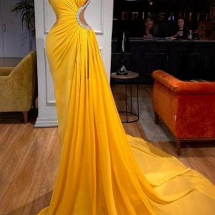 Yellow Sexy Prom Dress Party Formal Wear Gowns..