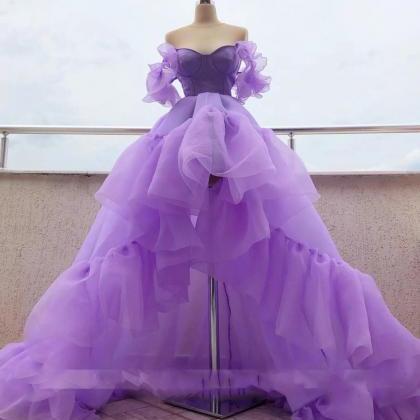 Lilac Hi-Low Prom Dresses Long Purp..