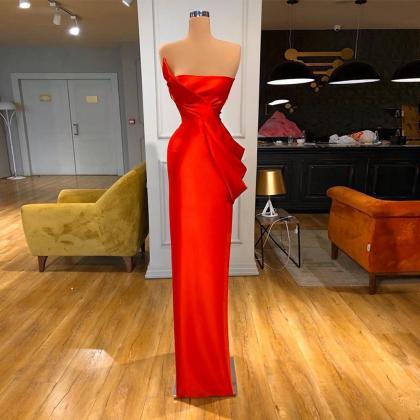 Red Strapless Evening Dress Formal Gowns Custom..