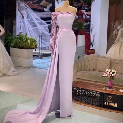 Purple Prom Dresses. Side Slit Prom Dresses. Long..