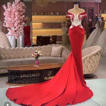 Red Prom Dresses, Satin Prom Dresses, Off The..