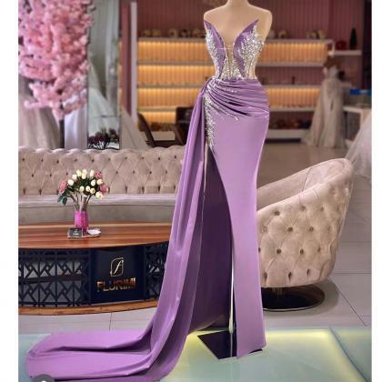 Purple Prom Dresses, Side Slit Prom Dresses,..