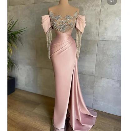 Sexy Prom Dresses, Pink Evening Dresses, Crystal..