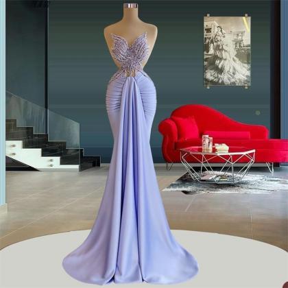 Lavender Illusion Neck Mermaid Prom Dresses Sexy..