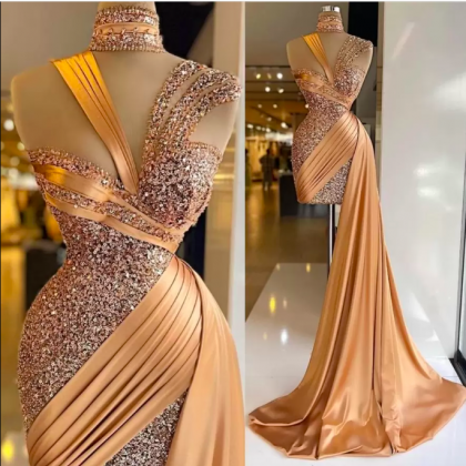 Sparkle 2022 Gold Mermaid Evening Dresses With..